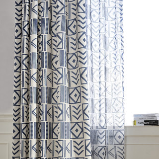 The City Sketch Blue Modern Geometric Curtain