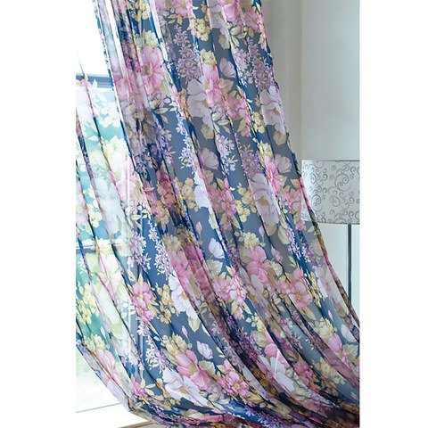 Sheer Curtain Elegant Peony Blue Voile Curtain 1