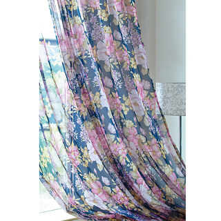 Sheer Curtain Elegant Peony Blue Voile Curtain 1