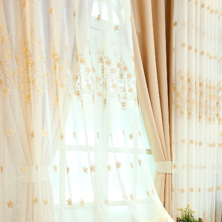 Touch Of Grace Embroidered Beige Flower Voile Curtain 3