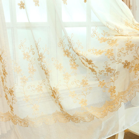 Touch Of Grace Embroidered Beige Flower Voile Curtain 1