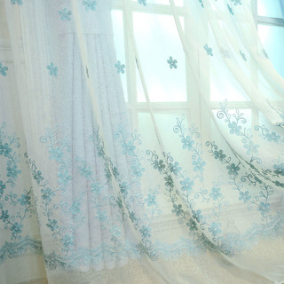 Touch Of Grace Embroidered Blue Flower Voile Curtain 3