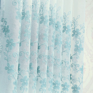 Touch Of Grace Embroidered Blue Flower Voile Curtain 5