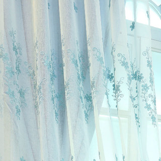 Touch Of Grace Embroidered Blue Flower Voile Curtain 2