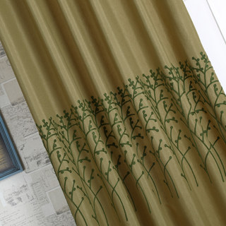Trees of the Four Seasons Yellow Olive Green Curtain
