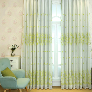 Lined Voile Curtain Touch Of Grace Green Embroidered Sheer Curtain with Green Lining 2
