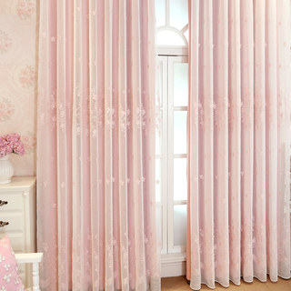 Lined Voile Curtain Touch Of Grace Pink Embroidered Voile Curtain with Pink Lining 1