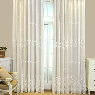 Lined Voile Curtain Touch Of Grace White Embroidered Sheer Curtain with Cream Lining 1
