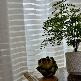 Distinct Horizontal Striped White Voile Curtain 3