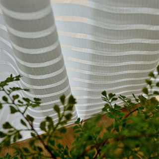 Distinct Horizontal Striped White Voile Curtain 7