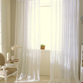 Calming Classic Striped White Linen Net Curtain 3
