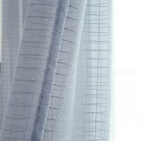In Grid Windowpane Check Grey Voile Curtain 1
