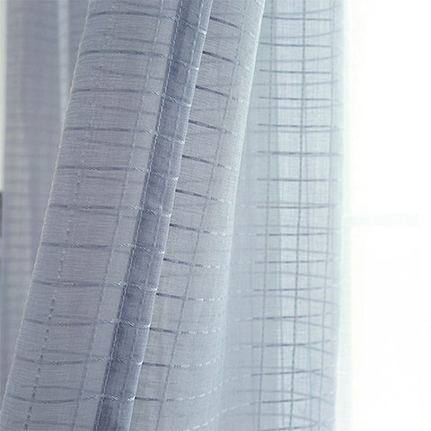 In Grid Windowpane Check Grey Voile Curtain 1
