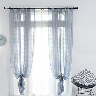 In Grid Windowpane Check Grey Voile Curtain 6