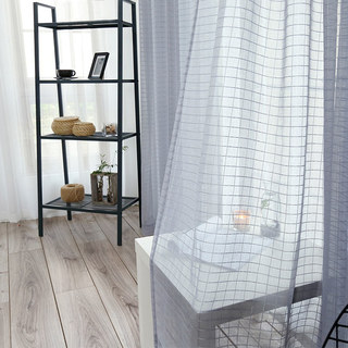 In Grid Windowpane Check Grey Voile Curtain 7
