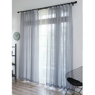 In Grid Windowpane Check Grey Voile Curtain 5
