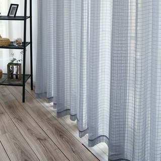 In Grid Windowpane Check Grey Voile Curtain 4