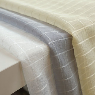 In Grid Windowpane Check Light Yellow Gold Shimmery Voile Curtain 6