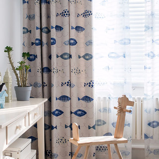 Ocean View Blue Fish Nautical Voile Curtain 4