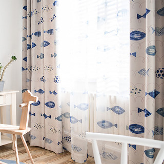 Ocean View Blue Fish Nautical Voile Curtain 3