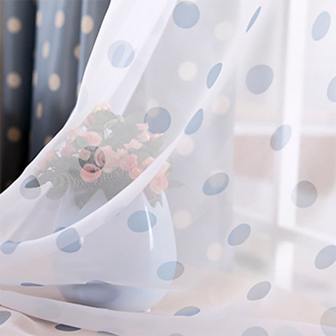 Classic Blue Polka Dot Voile Curtain 1