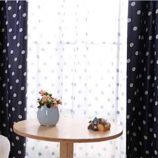 Classic Navy Blue Polka Dot Sheer Voile Curtain 2