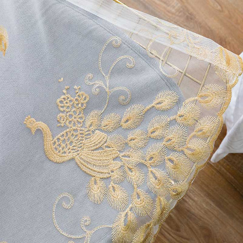 Flipped Gold Peacock Embroidered Net Curtain 1