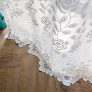 Sweet Smell White Roses Premium Lace Voile Net Curtain 2