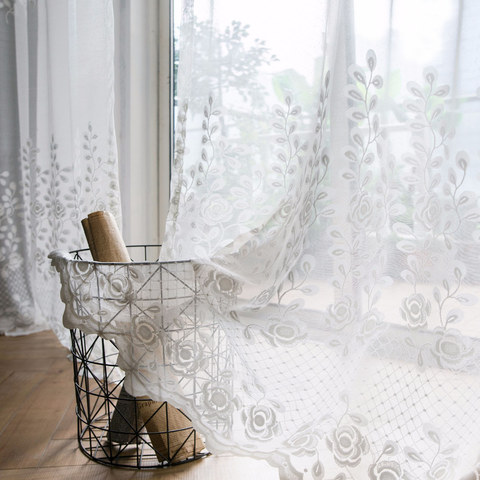 Sweet Smell White Roses Premium Lace Voile Net Curtain 1