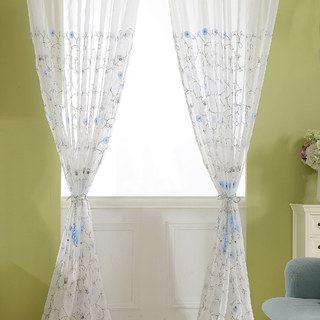 Floral Affairs Sky Blue Flower Embroidered Sheer Voile Curtain 4