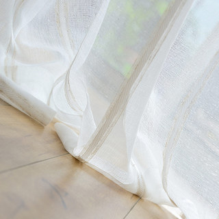 Merlin Vertical White Stripe Cream Voile Curtain