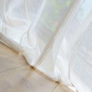 Merlin Vertical White Stripe Cream Voile Curtain 1