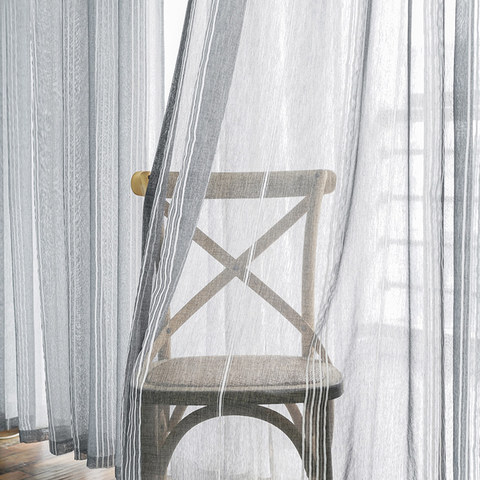Urban Melody Striped Charcoal Grey Voile Curtain 1