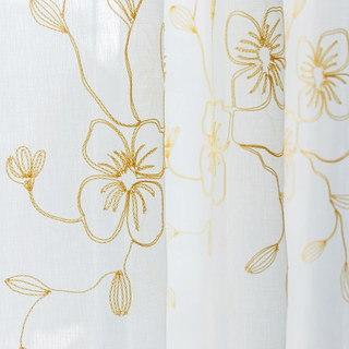 Buttercup Gold Embroidered Sheer Voile Curtains 3