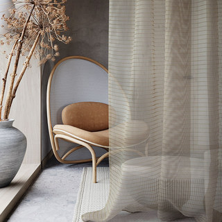 Tide Luxury Horizontal Striped Pastel Coffee Voile Curtain