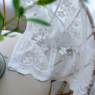 Delicate Flowers White Sheer Voile Curtain with Column Detail and a Scalloped Edge 5