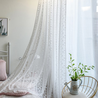 Delicate Flowers White Sheer Voile Curtain with Column Detail and a Scalloped Edge 2