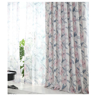 Spring Bloom Pink Floral and Foliage Print Sheer Voile Curtains 4
