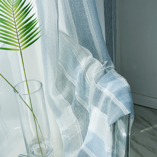 Cloudy Skies Blue Grey and White Striped Sheer Voile Curtains with Textured Bobble Detailing 3