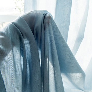 Lino Textured Blue Sheer Voile Curtain 2