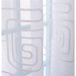Spiral Maze Pattern Embroidered Cotton White Sheer Voile Curtain 8
