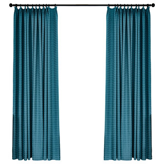 Houndstooth Patterned Teal Blue Blackout Curtain 4