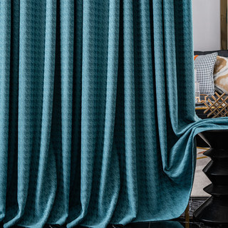 Houndstooth Patterned Teal Blue Blackout Curtain