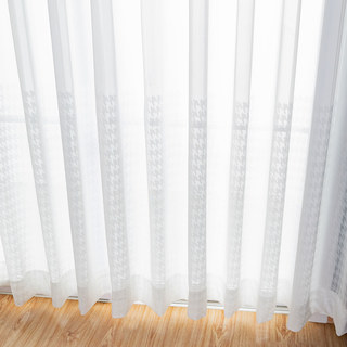 Ivory Half Print Houndstooth Jacquard Tulle Voile Curtain 4