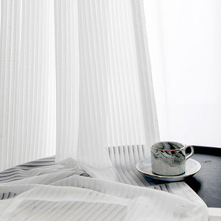 Sun Rays Bold Striped White Chiffon Sheer Curtain