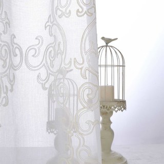 Demure Florals Damask Embroidered Ivory White Net Curtain 2