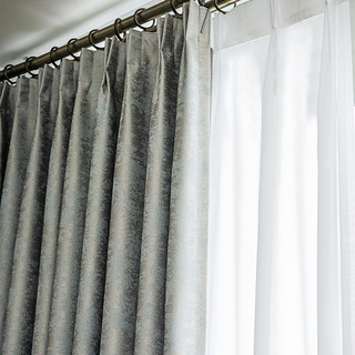 Luxury Metallic Champagne and Blue Jacquard Blackout Curtains 4