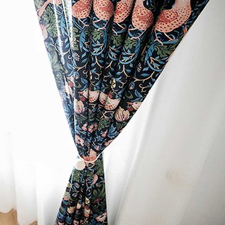 Strawberry Thief William Morris Navy Blue Floral Jute Style Curtain 4
