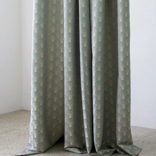 The Roaring Twenties Luxury Art Deco Morandi Greyish Green Shell Patterned Curtain 3