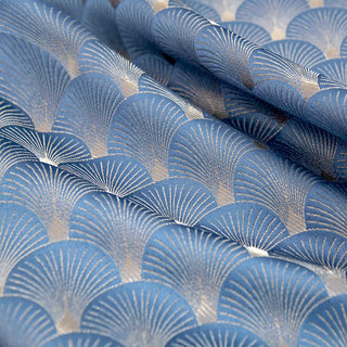 The Roaring Twenties Luxury Art Deco Shell Patterned Aqua Blue & Silver Curtain